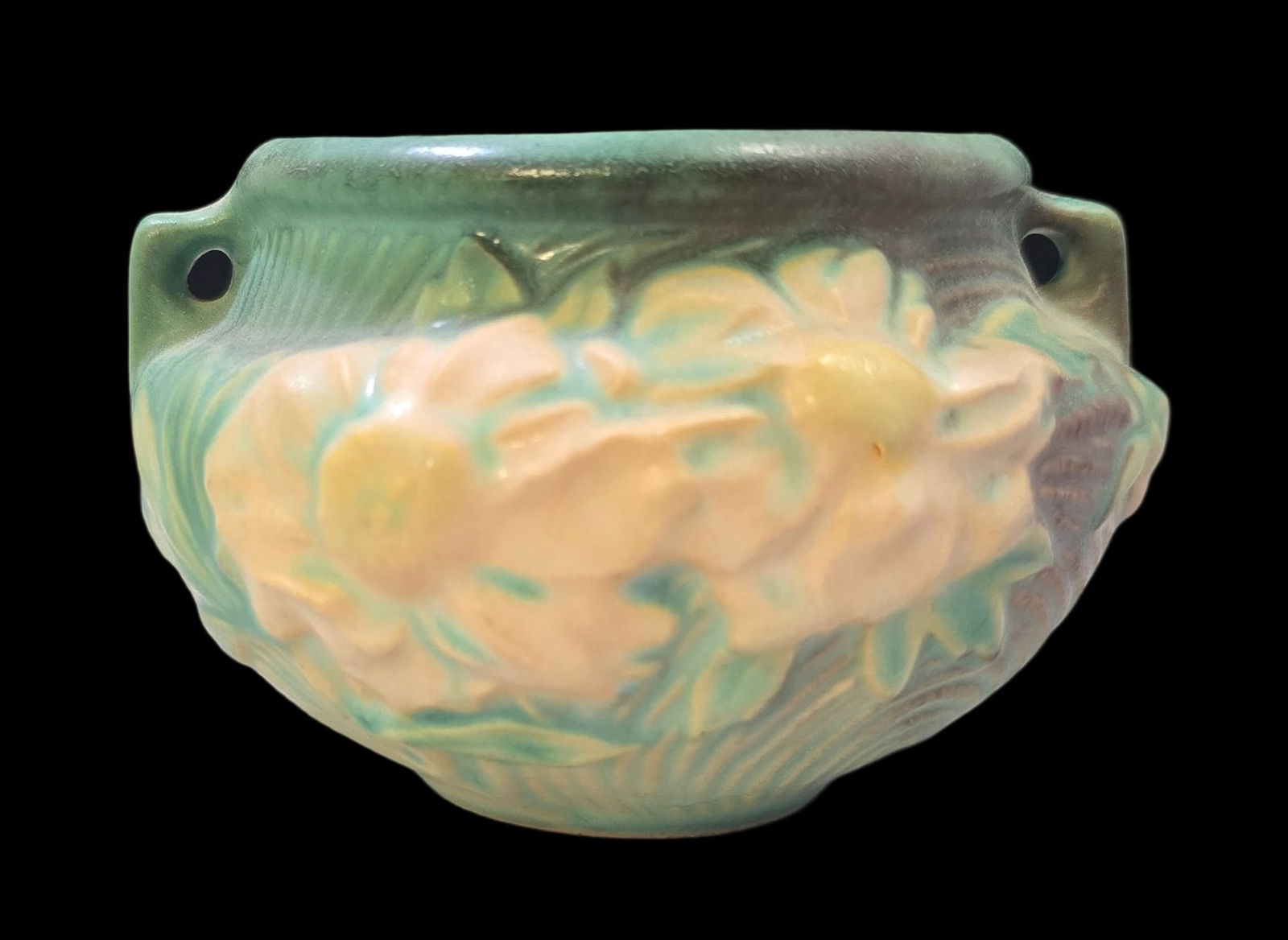 Vintage ROSEVILLE Art Pottery PEONY Green Ceramic Vase (1 of 7)