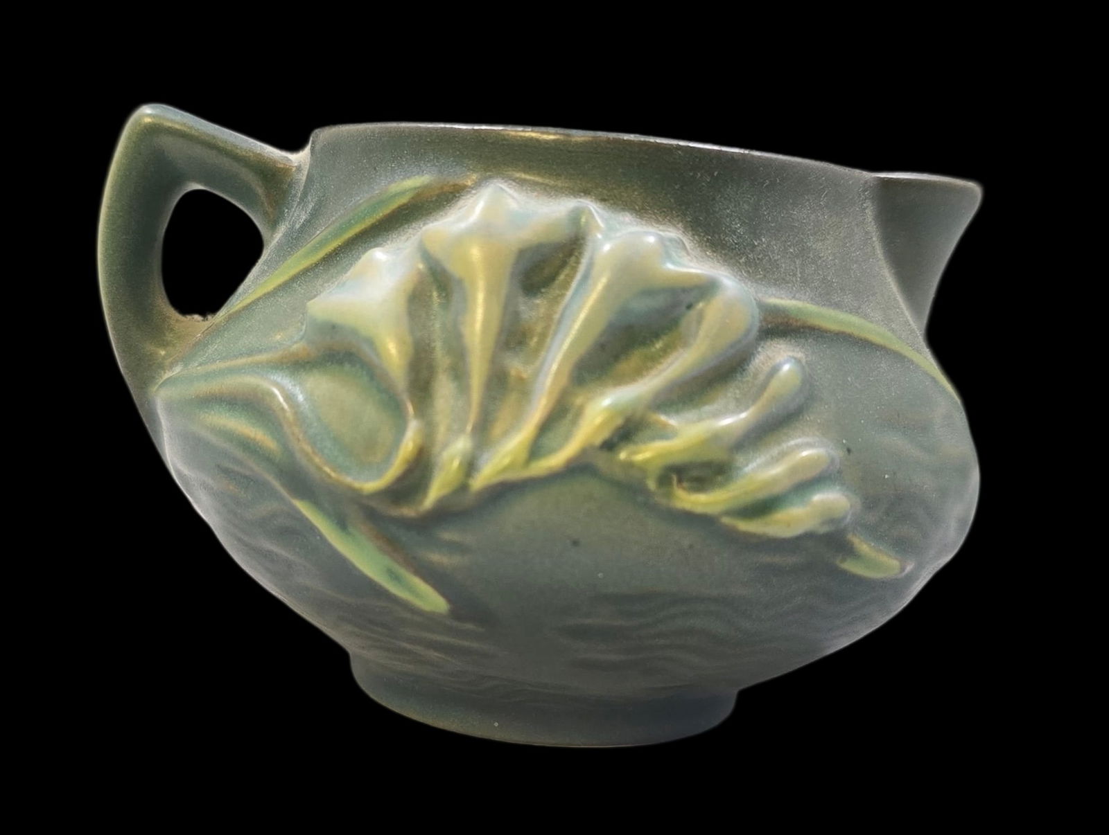 Vintage ROSEVILLE Art Pottery FREESIA Blue Ceramic Pitcher (1 of 5)