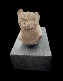 Antique Pre-Columbian Narino Culture Zoomorphic Terracota Figurine on a Wood Base