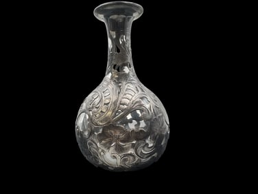 Antique Crystal & Sterling Silver Overlay Perfume Bottle