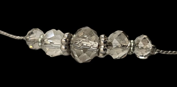 Vintage Silvertone Metal & Rhinestone Bead Costume Jewelry Necklace