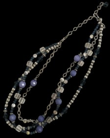 Vintage Silvertone Metal & Rhinestone Bead 3-Strand Costume Jewelry Necklace