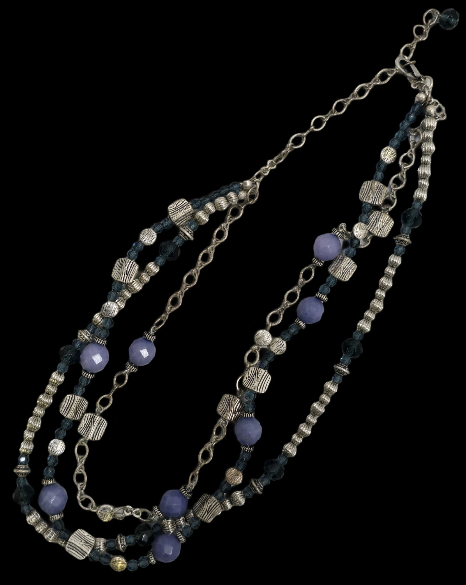 Vintage Silvertone Metal & Rhinestone Bead 3-Strand Costume Jewelry Necklace (1 of 5)