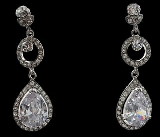Vintage Clear Rhinestone Costume Jewelry Drop Earrings