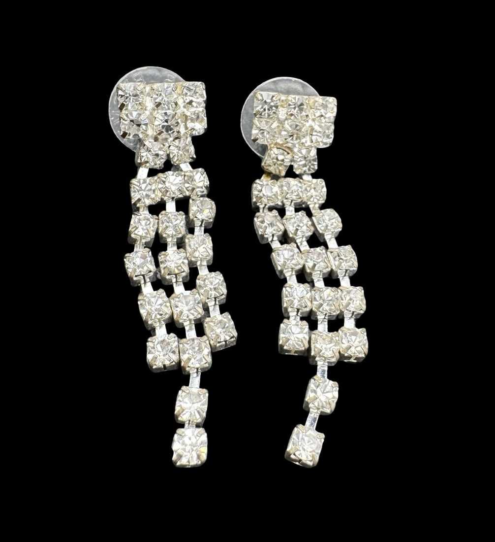 Vintage Costume Jewelry Earrings /w White Cubic Zirconia (1 of 3)