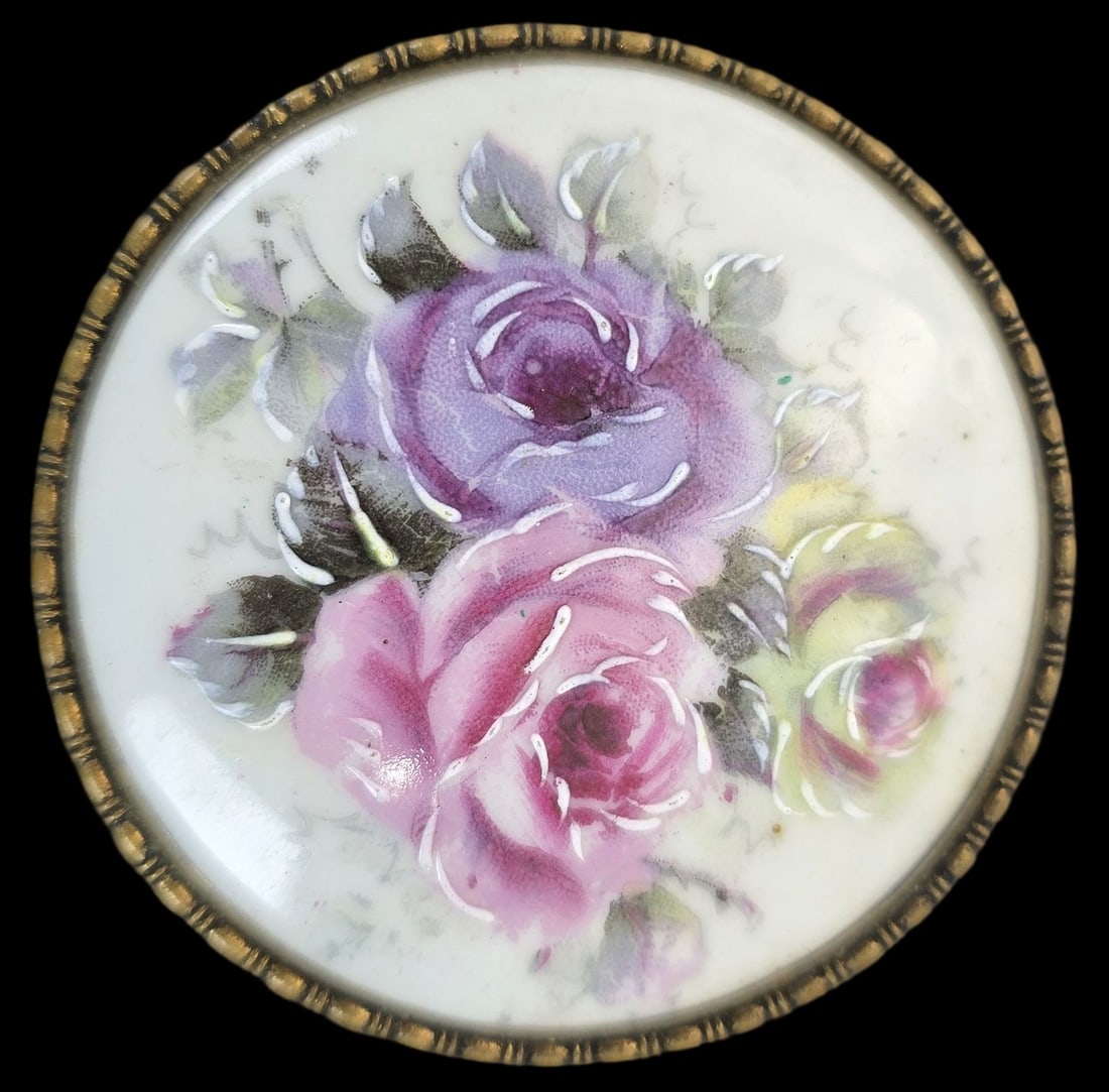 Large Antique European Hand Painted Porcelain & Brass Brooch (1 of 3)