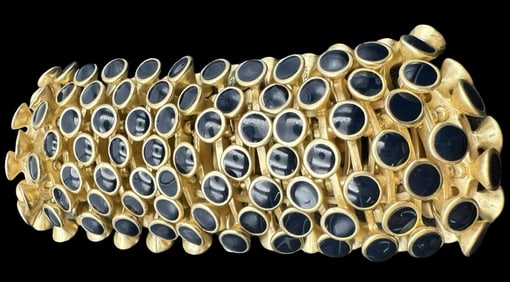 Beautiful Vintage Gold-Tone Metal & Enamel Strechable Costume Jewelry Bracelet