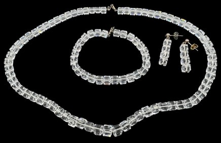 Vintage GOLDEN CRYSTAL AGE. INC. Crystal Jewerly Set /w Necklace, Bracelet & Earrings