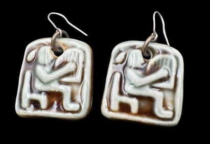 Unusual Pair of Vintage Mid-Century Ceramic Earrings