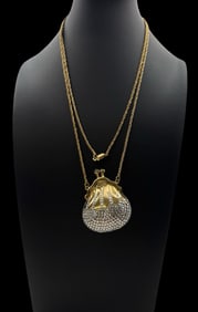 Vintage JUDITH LEIBER Gold-Tone Metal Costume Jewelry Necklace /w Bag Shaped Pendant