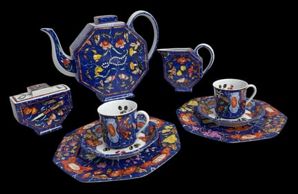Vintage HERMES France "Marqueterie De Pierres d'Orient" Porcelain Coffee/Tea Set