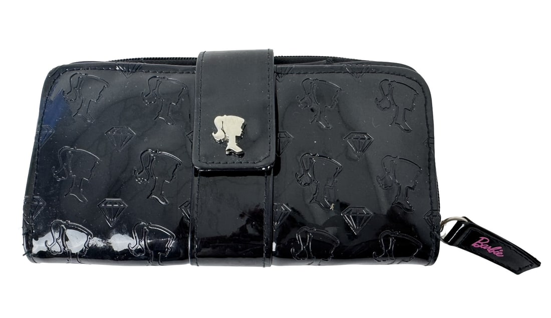 BARBIE Loungefly Wallet Patent Leather Black Pink Adult Size Embossed - Never Worn (1 of 7)