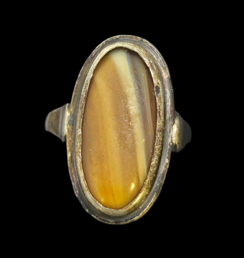 Vintage Mid-Century European 835 silver & Oval Tiger's Eye Gemstone Ring (1 of 6)