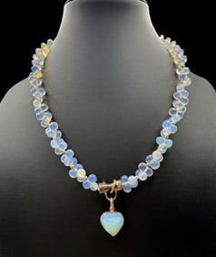 Very Unusual Vintage 14K Gold Plated Moonstone Necklace /w Heart Pendant