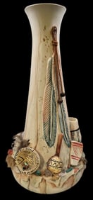 Large Vintage JANET HAEFNER Hand Painted Native American Theme Pottery Ceramic Vase