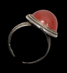 Stylish Vintage Sterling Silver & Red Glass Gemstone Ring