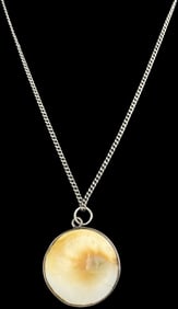 Vintage European 800 Silver & Fossil Pendant Necklace