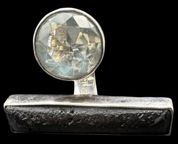 Beautiful Vintage Sterling Silver & Blue / Black Gemstones Designer Ring