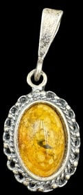 Stylish Vintage Sterling Silver & Amber Pendant