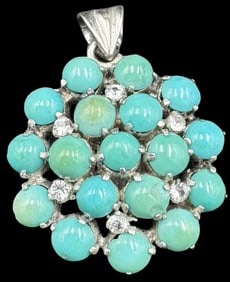 Stunning Vintage Sterling Silver & Gemstone Cluster Pendant