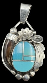 Rare Vintage Native American Navajo MARGARET LEE Sterling Silver & Gemstone Pendant
