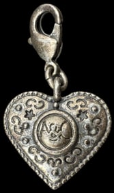 Ornate Vintage Sterling Silver & Clear Gemstone Heart Pendant Charm