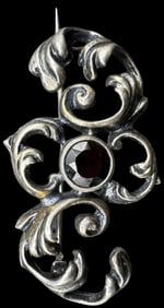 Beautiful Ornate Vintage Sterling Silver & Garnet Brooch