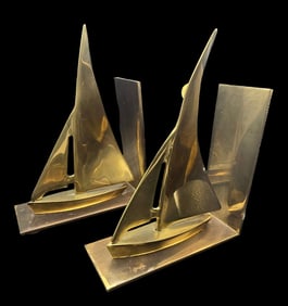 Pair of Solid Vintage Brass Boat Bookends