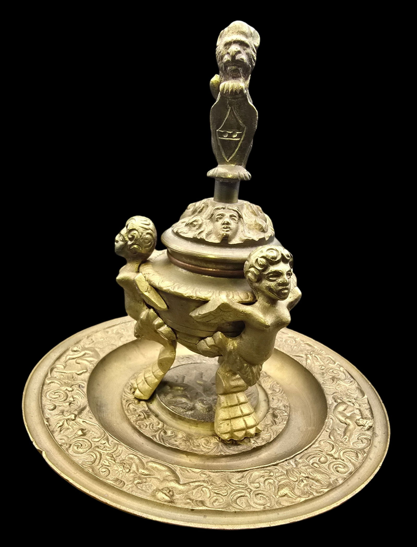 Ornate Antique Italian Grand Tour Brass Inkwell (1 of 5)