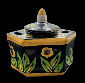 Vintage Art Deco ALADIN France Hand Painted Fayence Inkwell / Encrier