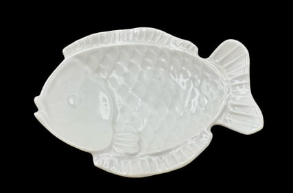 Vintage KPM Berlin White Fish Shaped Porcelain Tea Bag Caddy / Sauce Dish