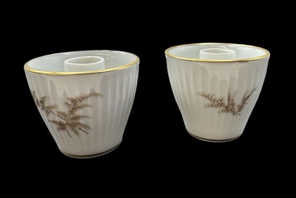 Vintage Pair of THOMAS Germany White Porcelain & Gold Trim Candle Holders
