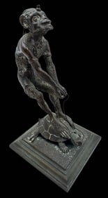 Antique 19th Century C. CARNABI Bronze Figurine of a Monkey Riding a Turtle