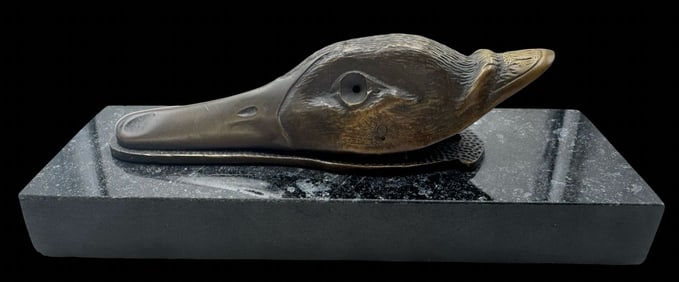 Antique 1900s Bronze/Marble Duck Head Table Desk Letter Holder