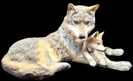 Vintage Ceramic Figurine - Mother Wolf & Pup "Woodland Repose"