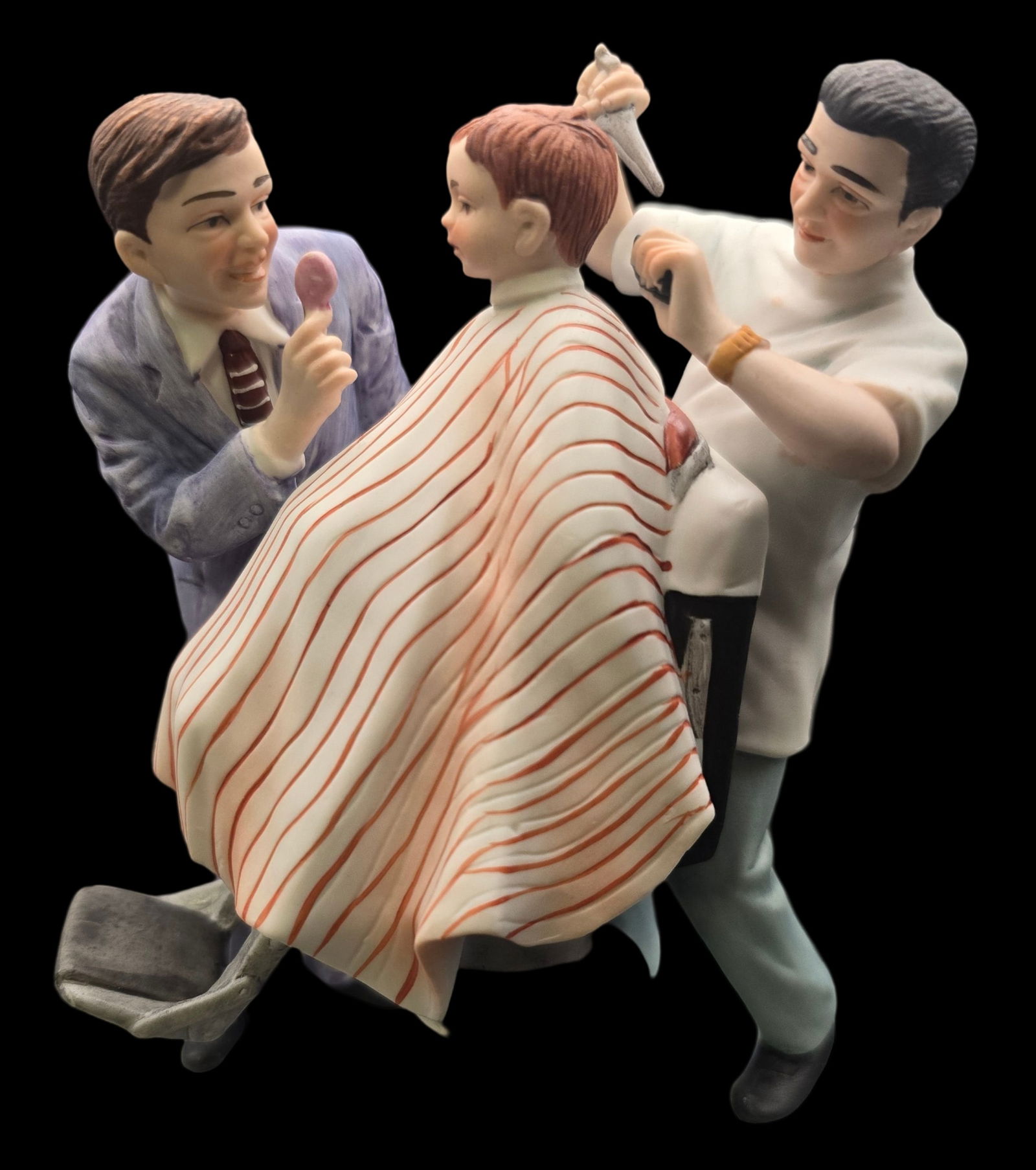 Vintage NORMAN ROCKWELL "First Haircut" Ceramic Figurine: Very good vintage condition with minor wear according to age, please see pictures. Measures approx. 6 1/2" high x 5" wide.