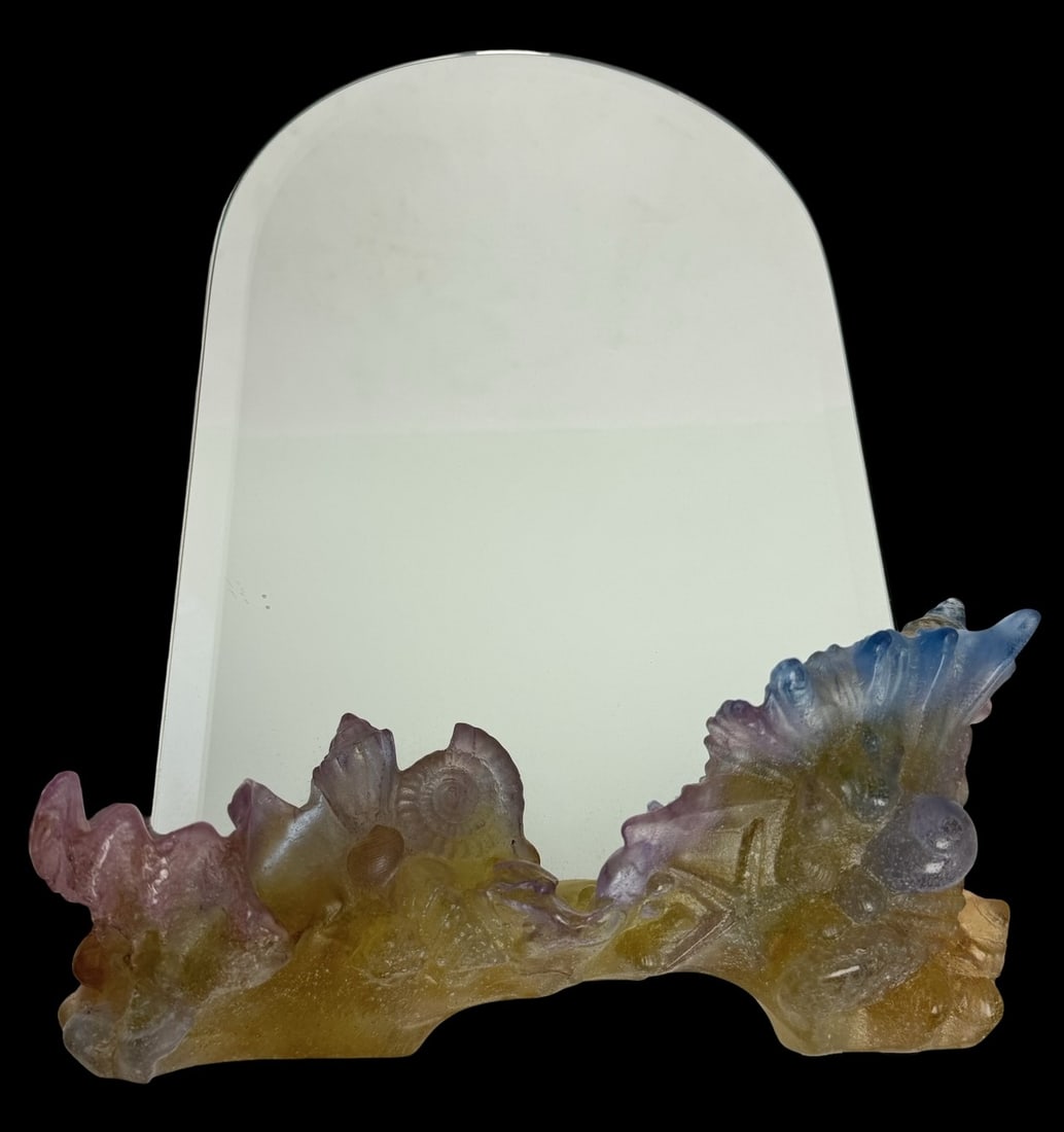 Rare Vintage DAUM France Pate De Verre Art Glass Seashell Vanity Mirror /w Original Box: Very good vintage condition. No chips, cracks, or repairs. Measures approx. 14 1/2" high x 9 1/2" wide x 7" deep. Marked. Comes with the original box.