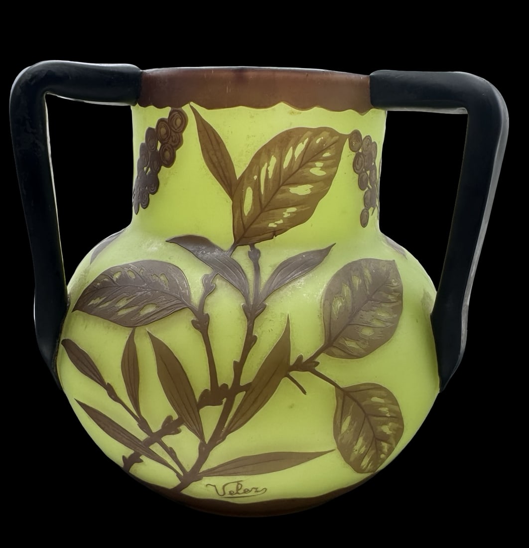 Antique ca. 1920s Art Nouveau VELEZ Cameo Art Glass Vase (1 of 4)