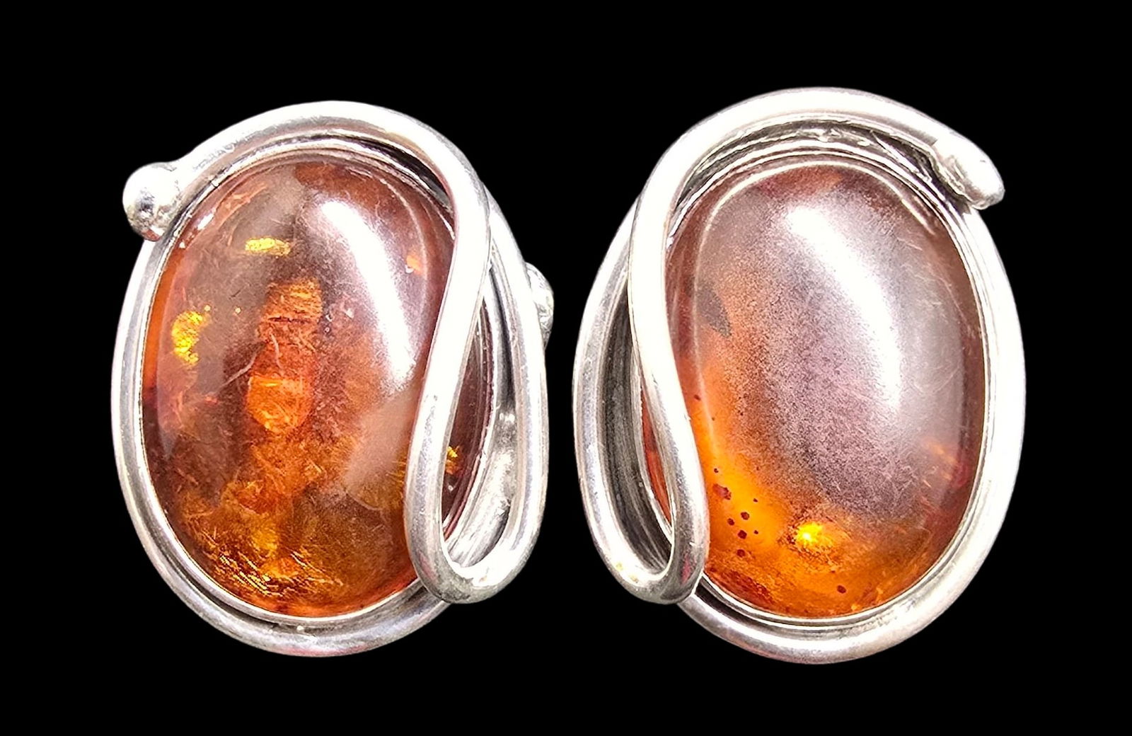 Gorgeous Vintage Sterling Silver & Amber Earrings (1 of 3)