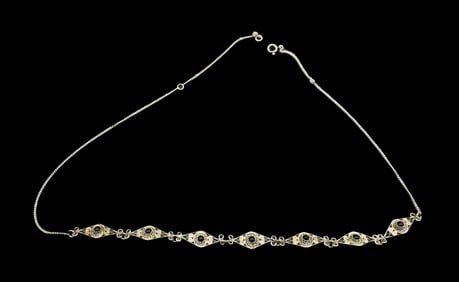 Gorgeous Vintage Filigree Sterling Silver & Black Onyx Necklace