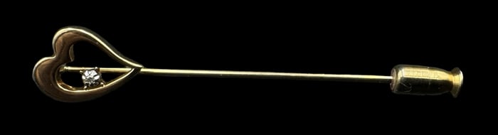 Amazing Vintage Gilt Silver Lapel Pin /w Heart & Clear Gemstone