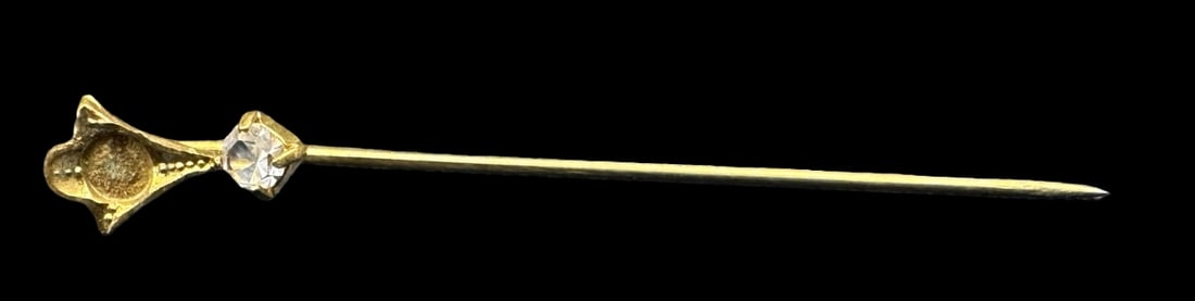 Antique European Gilt Metal Lapel Pin /w Clear Gemstone on the Top (1 of 3)