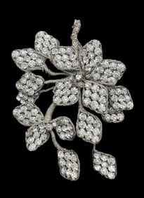Large Vintage Silver-Tone Metal Wire & Rhinestone Floral Costume Jewelry Pendant