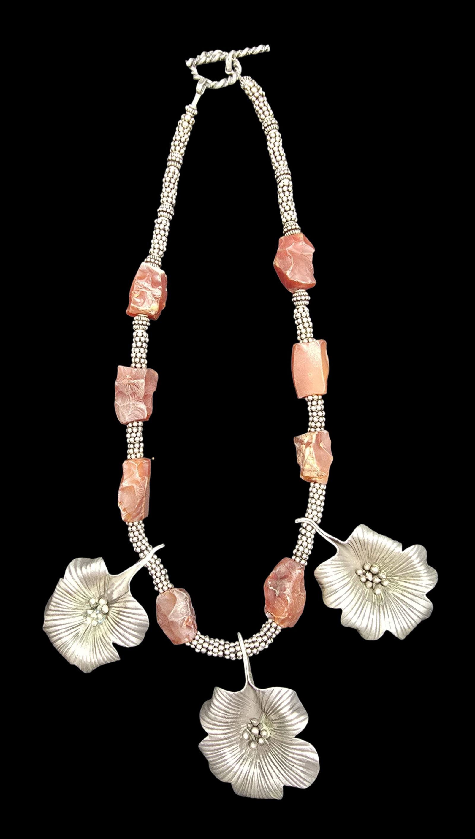 Gorgeous & Heavy Vintage Sterling Silver & Agate Floral Pendant Necklace (1 of 4)