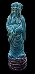 Vintage Chinese Turquoise Blue Glaze Ceramic Deity Scholar Mudman