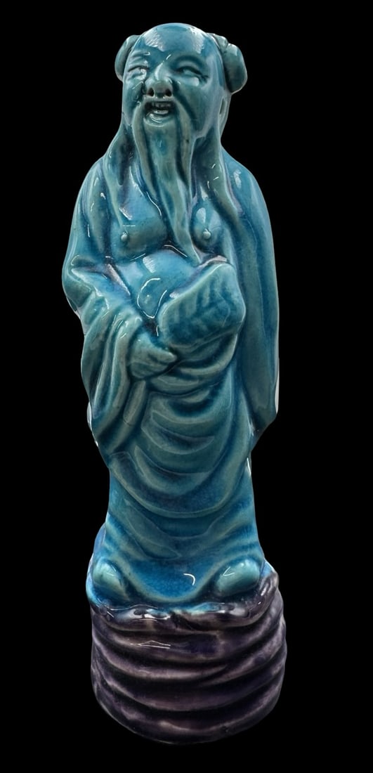 Vintage Chinese Turquoise Blue Glaze Ceramic Deity Scholar Mudman (1 of 5)