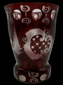 Antique Hand Engraved Red Art Glass Tumbler