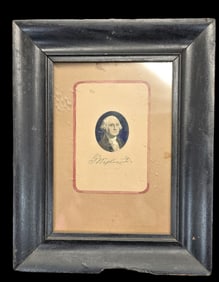 Antique Framed Card /w Portrait & Signature of George Washington