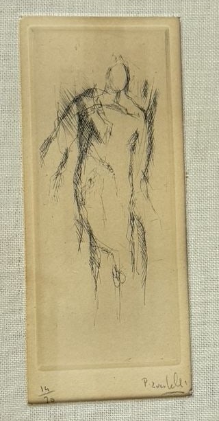 PIERRE ZUCCHELLI (French, 1920–1992) Numbered Etching "The Mirror": Pierre Zucchelli (French, 1920–1992) Numbered Etching, "The Mirror". Figural sketched etching. Signed lower right. Numbered 14/30 lower left. Titled and attributed verso. Very good vintage condition