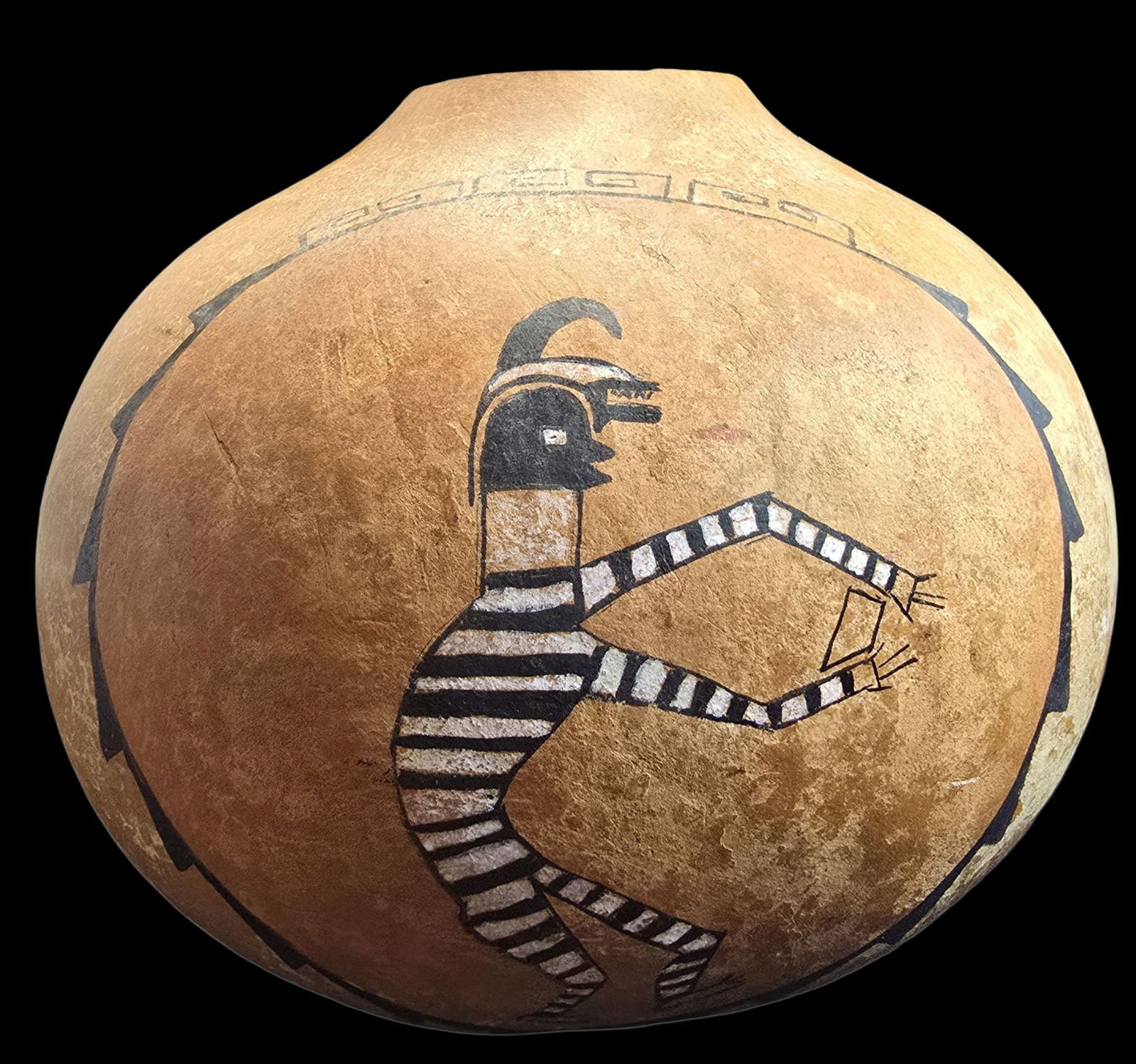 Vintage Hand Painted Mimbres Culture Gourd marked "C Rosacker Santa Fe Mimbres 1000-1250 AD" (1 of 4)